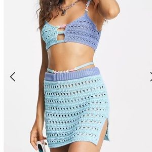 ASOS DESIGN Petite crochet bralette with beads in blue - part of a set